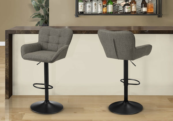 Monarch Specialties Barstool, Set Of 2 Swivel Adjustable Height Counter To Bar Seating With Padded Curved Backrest And Metal Frame TAUPE,BLACK I 2331