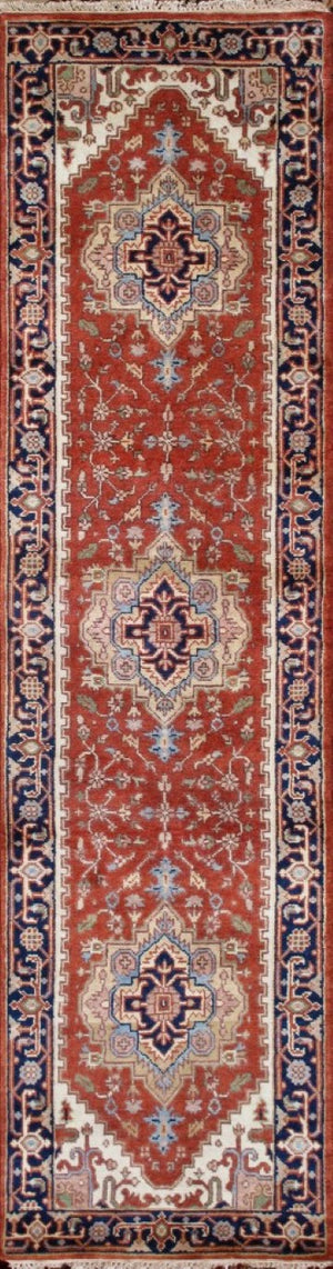 Pasargad Pasargad Serapi Hand-Knotted Wool Runner Rug in Rust & Navy – Timeless Patina, Durable Soft Weave 2' 7'' X 12' 1'' PB-10B RNR 2.7x12