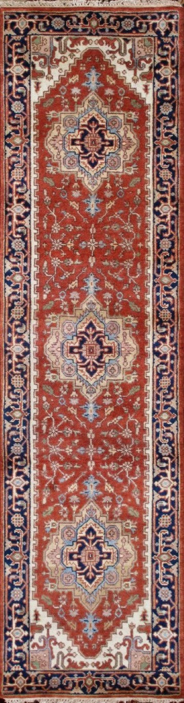 Pasargad Pasargad Serapi Hand-Knotted Wool Runner Rug in Rust & Navy – Timeless Patina, Durable Soft Weave 2' 7'' X 12' 1'' PB-10B RNR 2.7x12