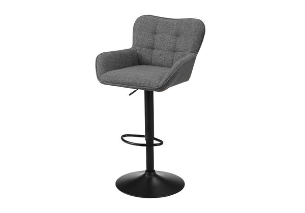 Monarch Specialties Barstool, Set Of 2 Grey Fabric Swivel Stools With Adjustable Gas-Lift, Curved Back & Black Metal Frame I 2333