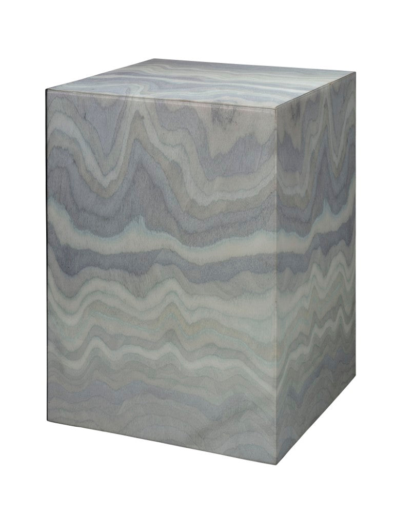 Jamie Young Co. Peak Side Table Pale Blue Flame-Stitch Lacquer Accent Table — Airy Hollow Base, One-Of-A-Kind Artful Accent 20PEAK-STBL