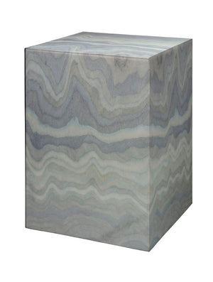 Jamie Young Co. Peak Side Table Pale Blue Flame-Stitch Lacquer Accent Table — Airy Hollow Base, One-Of-A-Kind Artful Accent 20PEAK-STBL