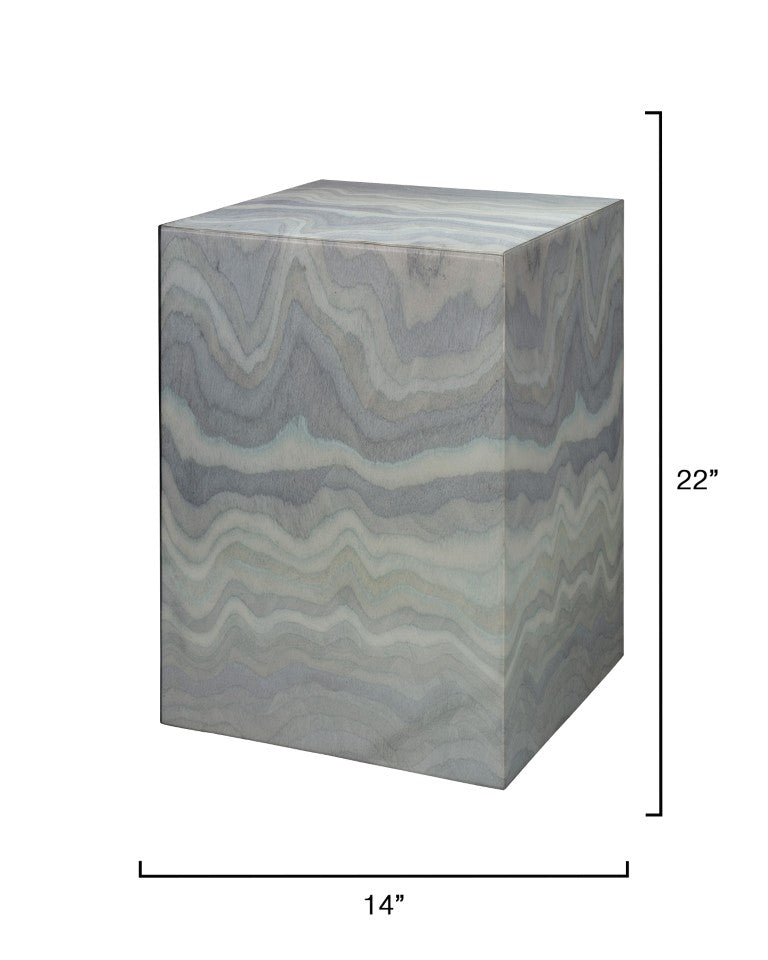 Jamie Young Co. Peak Side Table Pale Blue Flame-Stitch Lacquer Accent Table — Airy Hollow Base, One-Of-A-Kind Artful Accent 20PEAK-STBL