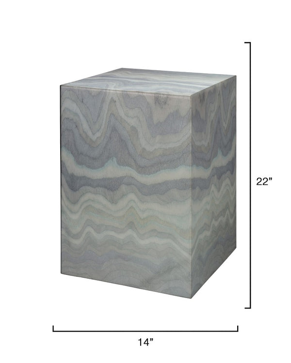 Jamie Young Co. Peak Side Table Pale Blue Flame-Stitch Lacquer Accent Table — Airy Hollow Base, One-Of-A-Kind Artful Accent 20PEAK-STBL