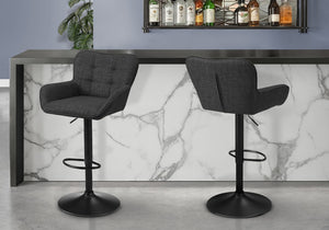 Monarch Specialties Barstool, Set Of 2 Adjustable Swivel Bar/Counter Height Black Fabric With Padded Back & Footrest — Modern Comfort I 2334
