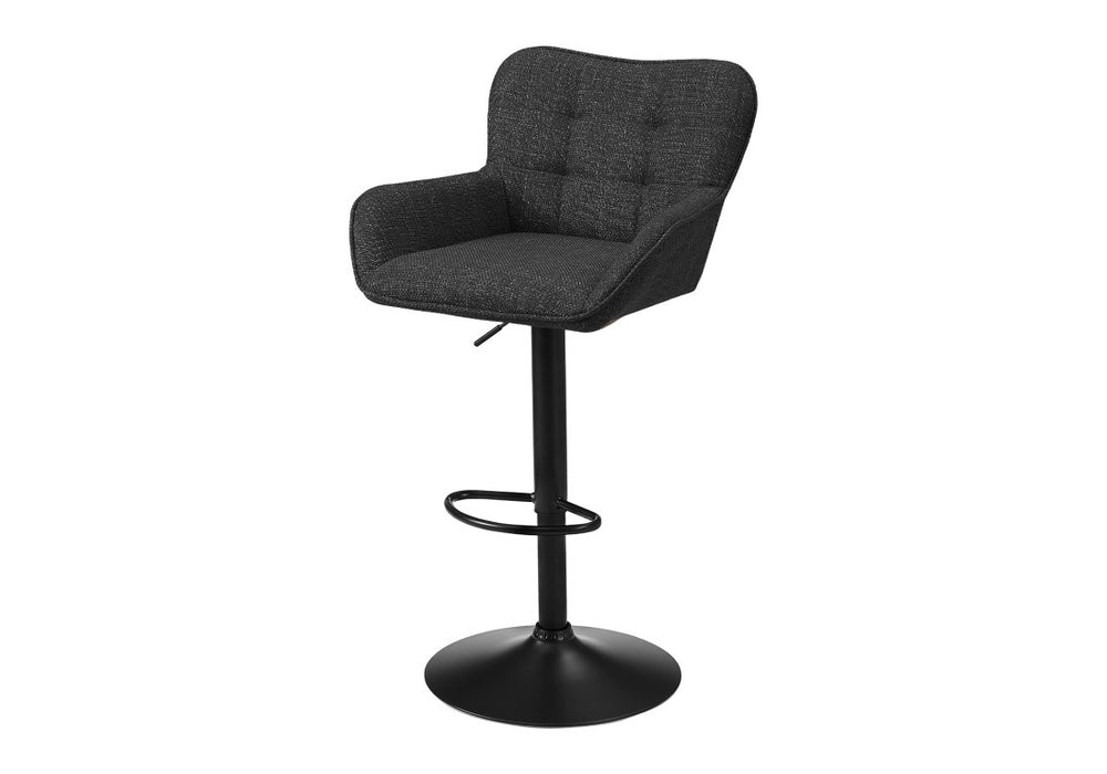 Monarch Specialties Barstool, Set Of 2 Adjustable Swivel Bar/Counter Height Black Fabric With Padded Back & Footrest — Modern Comfort I 2334