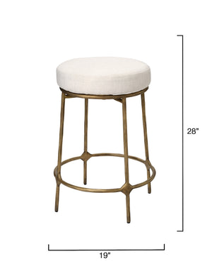 Jamie Young Co. Asteria Hand-Forged Iron Counter Stool In Antique Brass With Upholstered Performance Seat & Footrest 25"H x 19"W x 19"D 20ASTE-CSGO