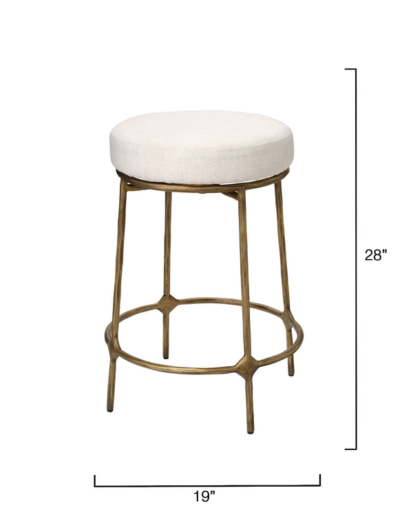 Jamie Young Co. Asteria Hand-Forged Iron Counter Stool In Antique Brass With Upholstered Performance Seat & Footrest 25"H x 19"W x 19"D 20ASTE-CSGO
