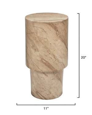 Jamie Young Co. St. Germain Drink Table — Handcrafted Gfrc Faux Travertine Beige Accent Side Table, Indoor/Outdoor 20"H x 11"W x 11"D 20STGE-DTLBE