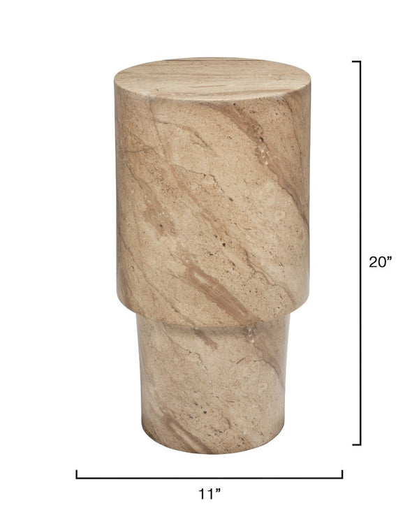 Jamie Young Co. St. Germain Drink Table — Handcrafted Gfrc Faux Travertine Beige Accent Side Table, Indoor/Outdoor 20"H x 11"W x 11"D 20STGE-DTLBE