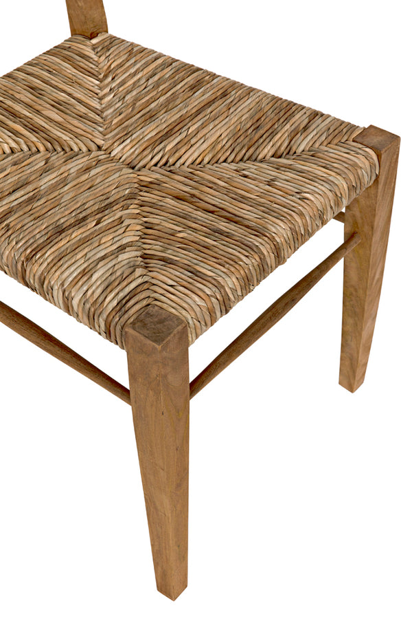 Faley Solid Teak Dining Chair with Woven Seagrass Seat for Coastal Bohemian Rooms