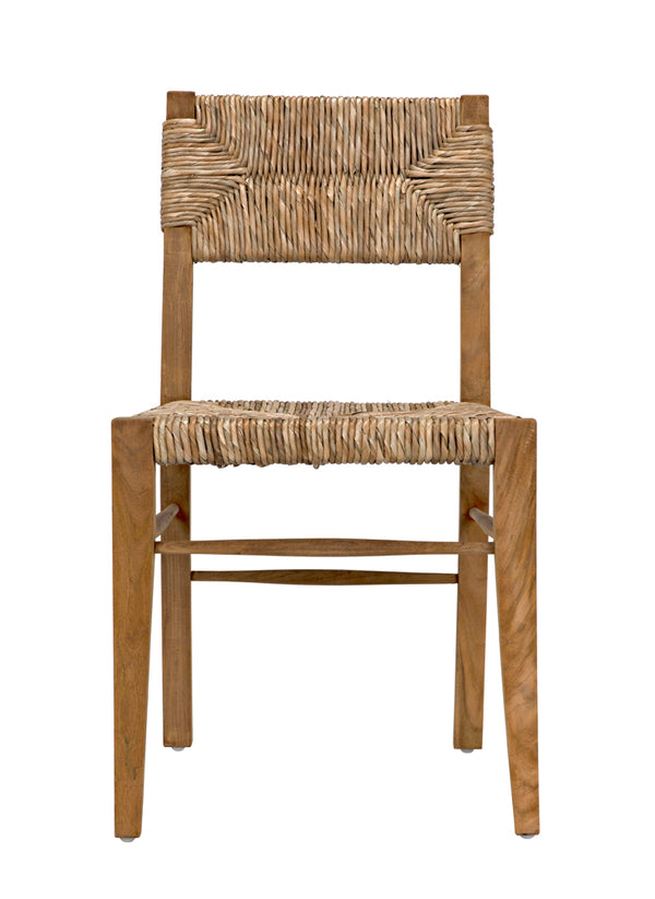 Faley Solid Teak Dining Chair with Woven Seagrass Seat for Coastal Bohemian Rooms