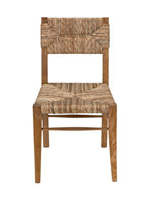 Faley Solid Teak Dining Chair with Woven Seagrass Seat for Coastal Bohemian Rooms