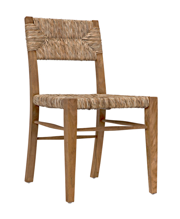 Faley Solid Teak Dining Chair with Woven Seagrass Seat for Coastal Bohemian Rooms