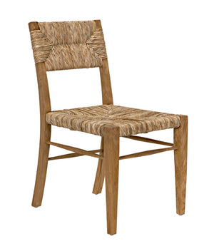 Faley Solid Teak Dining Chair with Woven Seagrass Seat for Coastal Bohemian Rooms