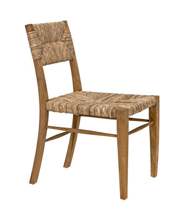 Faley Solid Teak Dining Chair with Woven Seagrass Seat for Coastal Bohemian Rooms