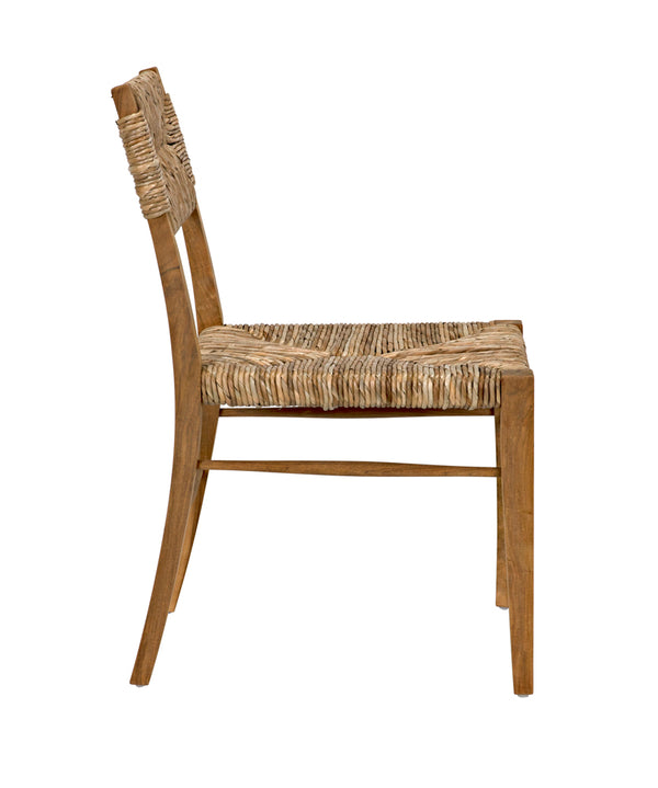 Faley Solid Teak Dining Chair with Woven Seagrass Seat for Coastal Bohemian Rooms