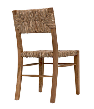 Faley Solid Teak Dining Chair with Woven Seagrass Seat for Coastal Bohemian Rooms