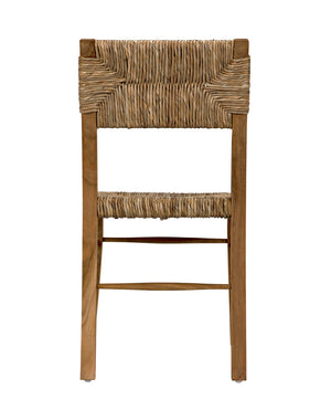 Faley Solid Teak Dining Chair with Woven Seagrass Seat for Coastal Bohemian Rooms