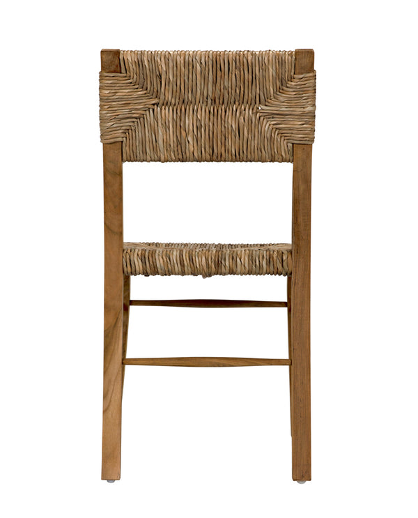 Faley Solid Teak Dining Chair with Woven Seagrass Seat for Coastal Bohemian Rooms