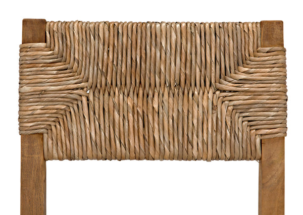 Faley Solid Teak Dining Chair with Woven Seagrass Seat for Coastal Bohemian Rooms