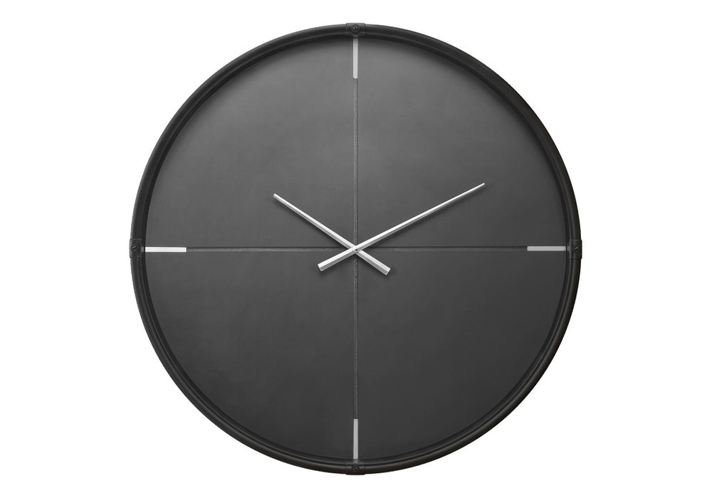Monarch Specialties Clocks, 30" Oversized Round Wall Clock With Silent Quartz Movement And Minimalist Glass Face, Modern Decor BLACK,SILVER I 9035