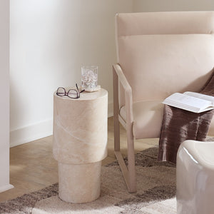 Jamie Young Co. St. Germain Drink Table Hand-Finished Faux Travertine Concrete Accent Table, Indoor/Outdoor Charm 20"H x 11"W x 11"D 20STGE-DTLCR