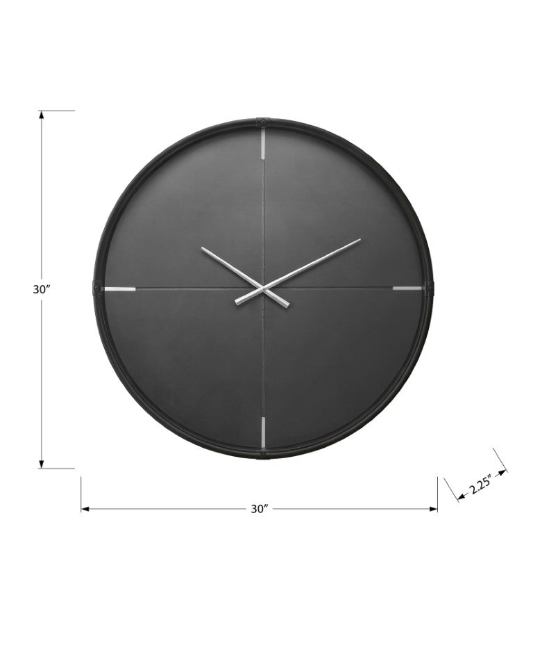 Monarch Specialties Clocks, 30" Oversized Round Wall Clock With Silent Quartz Movement And Minimalist Glass Face, Modern Decor BLACK,SILVER I 9035