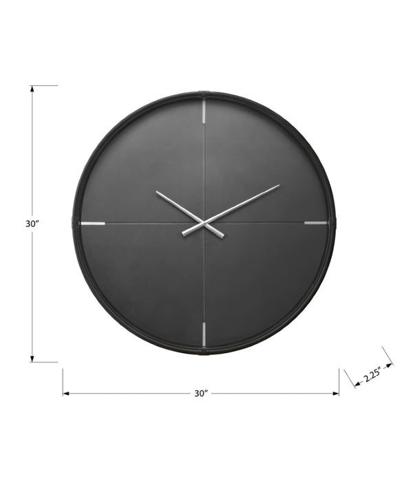 Monarch Specialties Clocks, 30" Oversized Round Wall Clock With Silent Quartz Movement And Minimalist Glass Face, Modern Decor BLACK,SILVER I 9035