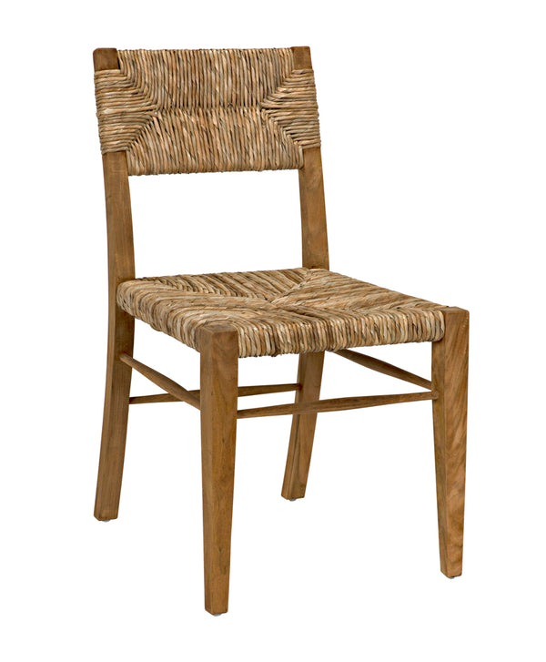 Faley Solid Teak Dining Chair with Woven Seagrass Seat for Coastal Bohemian Rooms