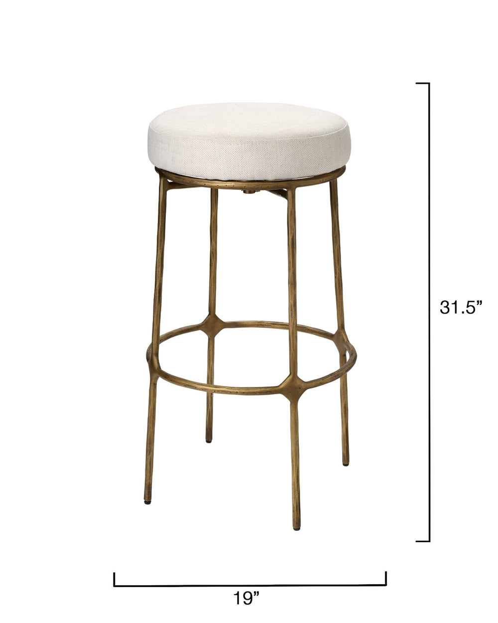Jamie Young Co. Asteria Hand-Forged Iron Counter Stool In Antique Brass With Upholstered Performance Seat & Footrest 31"H x 19"W x 19"D 20ASTE-BSGO