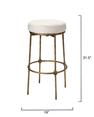 Jamie Young Co. Asteria Hand-Forged Iron Counter Stool In Antique Brass With Upholstered Performance Seat & Footrest 31"H x 19"W x 19"D 20ASTE-BSGO