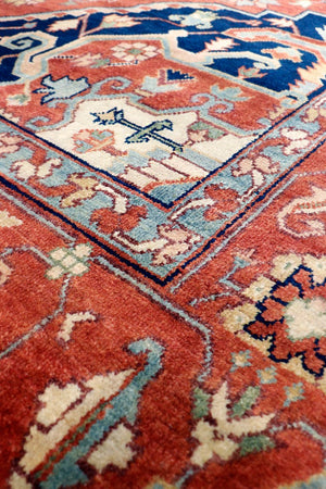 Pasargad Pasargad Serapi Hand-Knotted Wool Rug with Tribal Motifs, Aged Patina, Durable Luxe Texture 9' 2'' X 12' 1'' PB-20 9X12