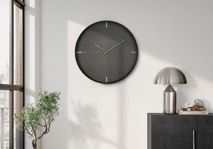 Monarch Specialties Clocks, 20" Round Wall Clock — Slim Contemporary Design With Quiet Quartz Movement For Any Room BLACK,SILVER I 9050