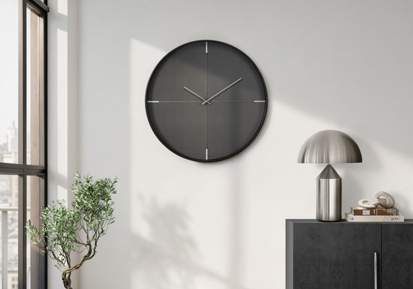 Monarch Specialties Clocks, 20" Round Wall Clock — Slim Contemporary Design With Quiet Quartz Movement For Any Room BLACK,SILVER I 9050
