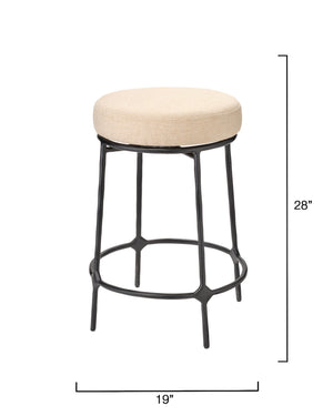 Jamie Young Co. Asteria Hand-Forged Iron Counter Stool With Plush Performance Fabric Seat, Footrest & Floor Protectors 25"H x 19"W x 19"D 20ASTE-CSBK