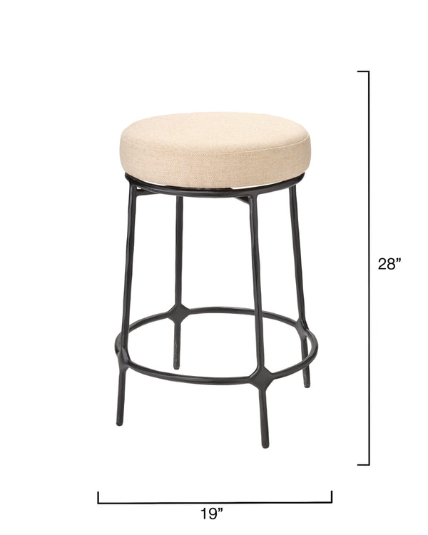 Jamie Young Co. Asteria Hand-Forged Iron Counter Stool With Plush Performance Fabric Seat, Footrest & Floor Protectors 25"H x 19"W x 19"D 20ASTE-CSBK