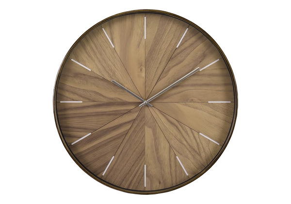 Monarch Specialties Clocks, 20" Round Wall Clock With Wood-Look Face, Glass Cover, Quiet Quartz Movement, Ready To Hang BROWN,BLACK,SILVER I 9051