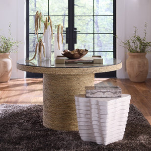 Jamie Young Co. Strata Sculptural Side Table In Cream Glaze — Glass Fiber Reinforced Concrete, Indoor/Outdoor Accent Piece 18"H x 18"W x 18"D 20STRA-STCR