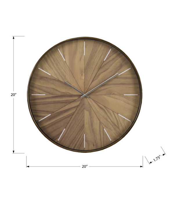 Monarch Specialties Clocks, 20" Round Wall Clock With Wood-Look Face, Glass Cover, Quiet Quartz Movement, Ready To Hang BROWN,BLACK,SILVER I 9051