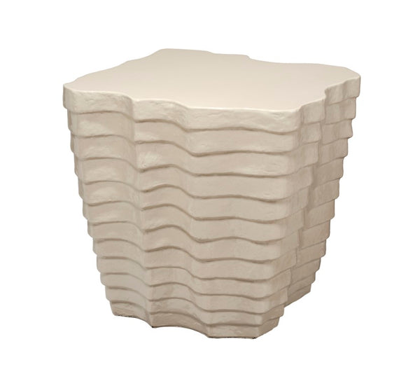 Jamie Young Co. Strata Sculptural Side Table In Cream Glaze — Glass Fiber Reinforced Concrete, Indoor/Outdoor Accent Piece 18"H x 18"W x 18"D 20STRA-STCR