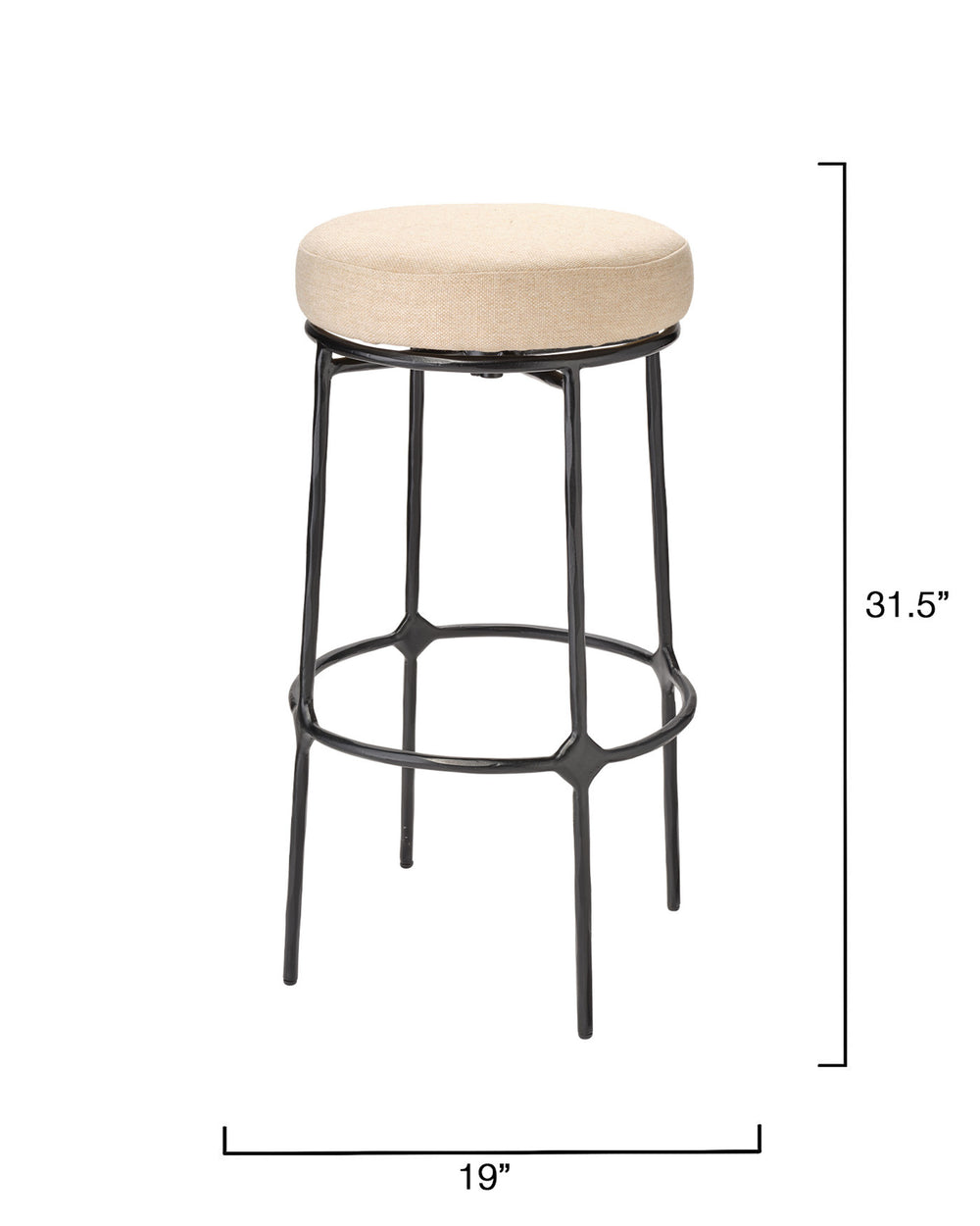 Jamie Young Co. Asteria Hand-Forged Iron Counter Stool With Plush Performance Fabric Seat, Footrest & Floor Protectors 31"H x 19"W x 19"D 20ASTE-BSBK