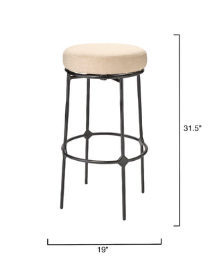 Jamie Young Co. Asteria Hand-Forged Iron Counter Stool With Plush Performance Fabric Seat, Footrest & Floor Protectors 31"H x 19"W x 19"D 20ASTE-BSBK