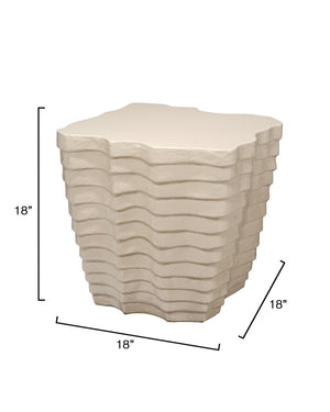 Jamie Young Co. Strata Sculptural Side Table In Cream Glaze — Glass Fiber Reinforced Concrete, Indoor/Outdoor Accent Piece 18"H x 18"W x 18"D 20STRA-STCR