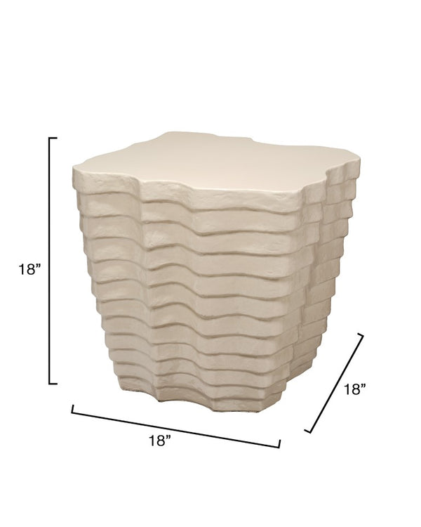 Jamie Young Co. Strata Sculptural Side Table In Cream Glaze — Glass Fiber Reinforced Concrete, Indoor/Outdoor Accent Piece 18"H x 18"W x 18"D 20STRA-STCR