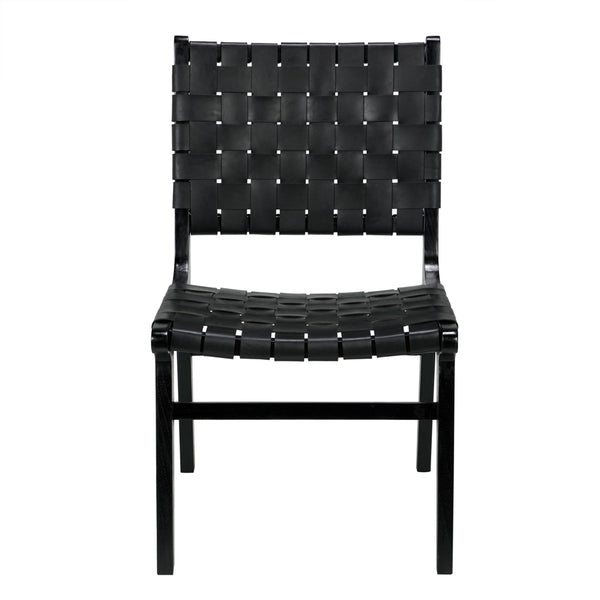 Dede Handwoven Leather Dining Chair Solid Teak Frame Scandinavian Minimalist Style