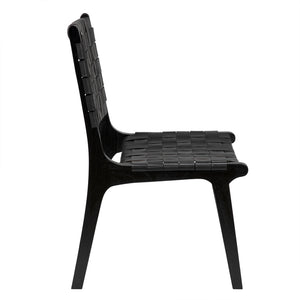 Dede Handwoven Leather Dining Chair Solid Teak Frame Scandinavian Minimalist Style