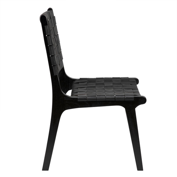 Dede Handwoven Leather Dining Chair Solid Teak Frame Scandinavian Minimalist Style