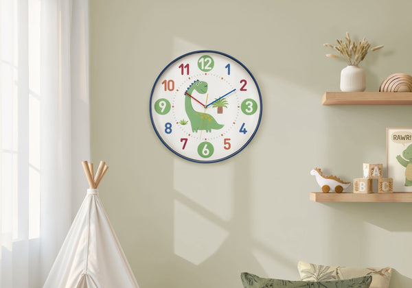 Monarch Specialties Clocks, 18" Round Juvenile Wall Clock With Multi-Color Face, Quiet Non-Ticking Quartz, Durable Glass WHITE,BLUE,GREEN,ORANGE,RED,YELLOW I 9100