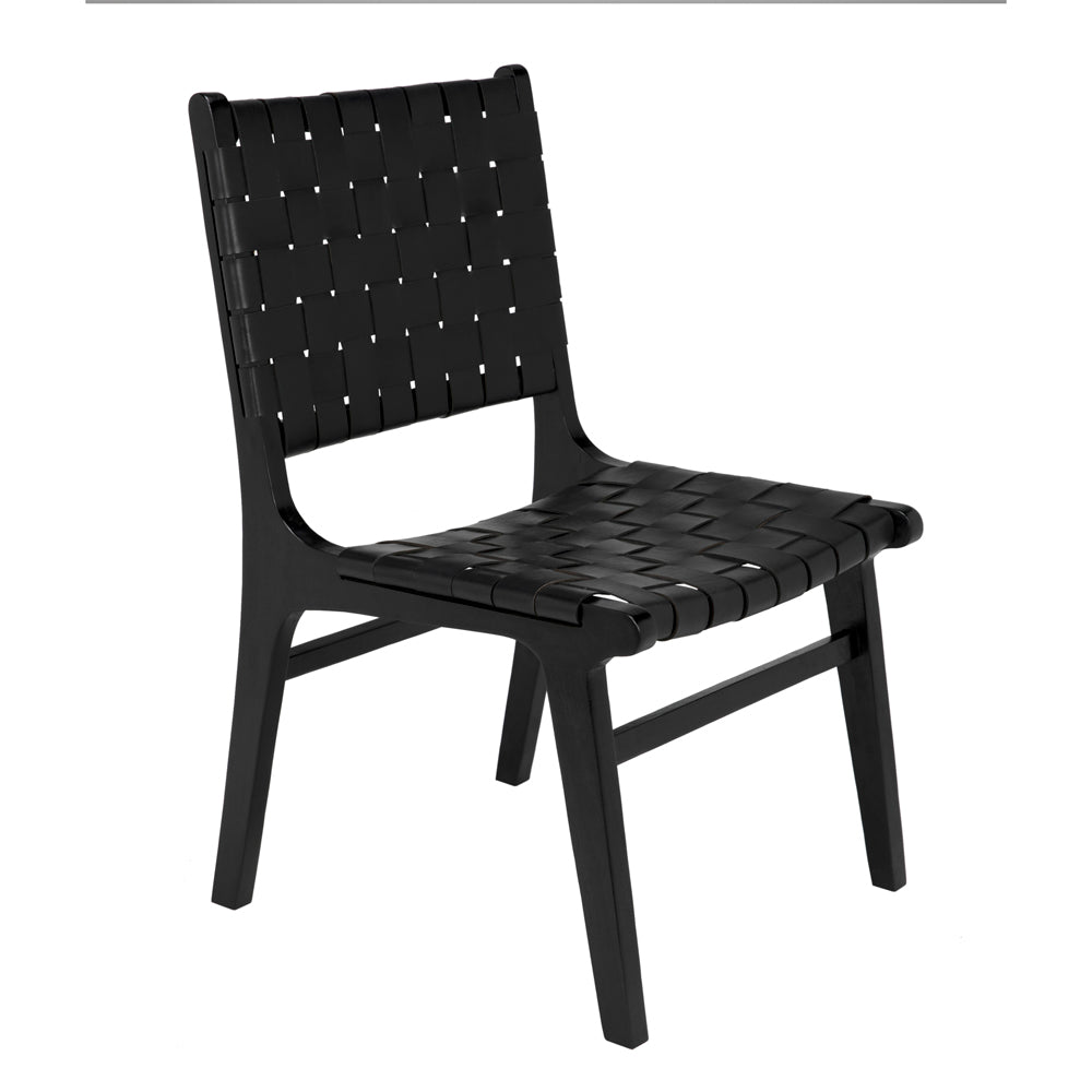Dede Handwoven Leather Dining Chair Solid Teak Frame Scandinavian Minimalist Style